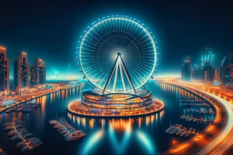 Beautiful view of Marina Eye during the day, showcasing the giant observation wheel against the city's skyline